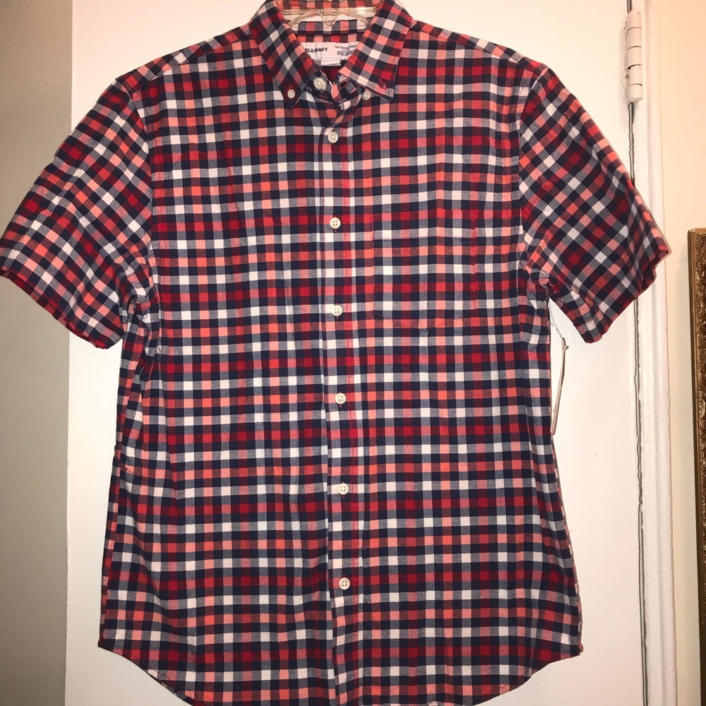 Men’s Red, White, Blue Plaid Shirt